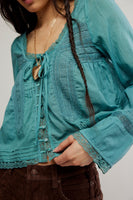 Free PEople Clothing Forevermore Long-Sleeve Top Style OB2139442 in Both Ivory and Mineral Blue; 