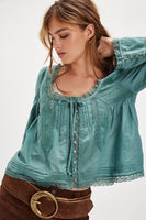 Free PEople Clothing Forevermore Long-Sleeve Top Style OB2139442 in Both Ivory and Mineral Blue; 