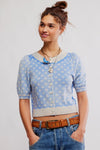 Free PEople Clothing Isla Patterned Cardi Style OB2217194 in Cobalt Combo; Pre Fall Cropped Cardigan