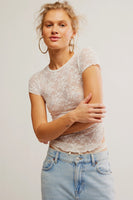 Free PEople Clothing Ready To Go Lace Tee Style FP129150CY in Ivory and Butter Yellow