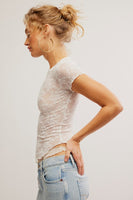 Free PEople Clothing Ready To Go Lace Tee Style FP129150CY in Ivory and Butter Yellow