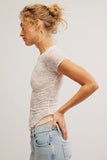 Free PEople Clothing Ready To Go Lace Tee Style FP129150CY in Ivory and Butter Yellow