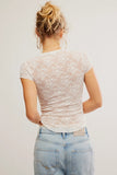 Free PEople Clothing Ready To Go Lace Tee Style FP129150CY in Ivory and Butter Yellow