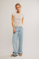 Free PEople Clothing Ready To Go Lace Tee Style FP129150CY in Ivory and Butter Yellow