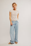 Free PEople Clothing Ready To Go Lace Tee Style FP129150CY in Ivory and Butter Yellow