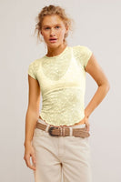 Free PEople Clothing Ready To Go Lace Tee Style FP129150CY in Ivory and Butter Yellow