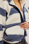 Free People Clothing Rocky Ridge Jacket Style OB1021427 in Rugby Stripe; Rugby Stripe Fleece Fall Jacket; Free People Blue and White Stripe Fleece Jacket; Fall Jacket
