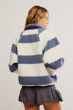 Free People Clothing Rocky Ridge Jacket Style OB1021427 in Rugby Stripe; Rugby Stripe Fleece Fall Jacket; Free People Blue and White Stripe Fleece Jacket; Fall Jacket