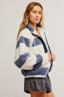 Free People Clothing Rocky Ridge Jacket Style OB1021427 in Rugby Stripe; Rugby Stripe Fleece Fall Jacket; Free People Blue and White Stripe Fleece Jacket; Fall Jacket
