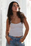 Free People Clothing Spring Fever Cami Style FP907 in White Alyssum; Lace Trim White Ribbed Cami Tank Top