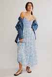 Free People Clothing Sweet Nothings Midi Dress Style OB1893249 in Blue Vista Combo; Blue Floral Dress; Spring Summer Midi Dress; Floral Spaghetti Strap Dress; Free People Floral Dress