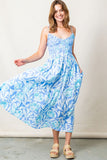 Free People Clothing Sweet Nothings Midi Dress Style OB1893249 in Blue Vista Combo; Blue Floral Dress; Spring Summer Midi Dress; Floral Spaghetti Strap Dress; Free People Floral Dress