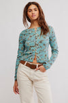 Free PEople Clothing Tilly Long Sleeve Printed Cardigan Style OB2240037 in Mineral Blue Combo; 