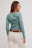 Free PEople Clothing Tilly Long Sleeve Printed Cardigan Style OB2240037 in Mineral Blue Combo; 