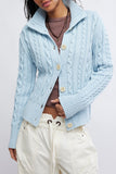 Free People Clothing We The Free Cable Collar Cardi Style OB2395855 in Pastel Blue; High Neck Cable Knit Cardigan; 
