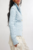 Free People Clothing We The Free Cable Collar Cardi Style OB2395855 in Pastel Blue; High Neck Cable Knit Cardigan; 