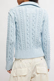 Free People Clothing We The Free Cable Collar Cardi Style OB2395855 in Pastel Blue; High Neck Cable Knit Cardigan; 