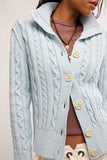 Free People Clothing We The Free Cable Collar Cardi Style OB2395855 in Pastel Blue; High Neck Cable Knit Cardigan; 
