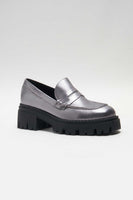 Free PEople Lyra Lug Sole Loafers Style OB1484251 in Pewter;Loafers;Silver Loafer; 