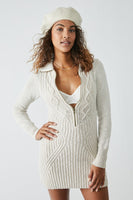 Free PEople Mont Blanc Mini Dress Style OB1541755 in Tan;Half Zip Sweater Dress;Free People Half Zip Cable KNit Mini Sweater Dress