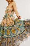 Free PEople Super Thrills Maxi Skirt Style OB1904071 in Blue Sky Combo;Flowy Maxi Skirt;Floral Maxi Skirt; 