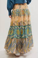 Free PEople Super Thrills Maxi Skirt Style OB1904071 in Blue Sky Combo;Flowy Maxi Skirt;Floral Maxi Skirt; 