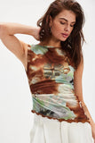Free People Ash Printed Top Style OB2223505 in Moss Combo; Summer Top