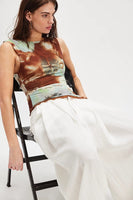 Free People Ash Printed Top Style OB2223505 in Moss Combo; Summer Top