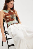 Free People Ash Printed Top Style OB2223505 in Moss Combo; Summer Top
