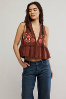Free People Bali Vine Whispers Top Style OB2228974 in oat combo and in Umber Earth Combo; 