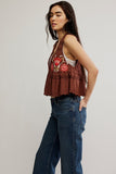 Free People Bali Vine Whispers Top Style OB2228974 in oat combo and in Umber Earth Combo; 