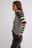 Free People Clothing AVERY ZIP UP Style OB2372081 in Black Combo; Color Block Striped 1/4 Zip Top; 