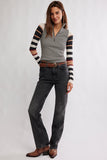Free People Clothing AVERY ZIP UP Style OB2372081 in Black Combo; Color Block Striped 1/4 Zip Top; 