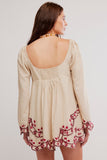 Free People Clothing Bali Marlene Mini Dress Style OB2367742 in Vintage Combo; Embroidered Square Neck Long Sleeve Boho Mini Dress