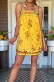 Free People Clothing Bali Take Me With You Mini Dress Style OB2300804 in Yellow Combo.  Yellow floral Embroidered cotton blend spring summer spaghetti strap mini dress