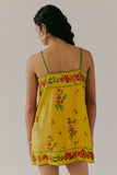 Free People Clothing Bali Take Me With You Mini Dress Style OB2300804 in Yellow Combo.  Yellow floral Embroidered cotton blend spring summer spaghetti strap mini dress