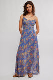 Free People Clothing Ciella Printed Maxi Dress Style F25D09006 in New England Combo. Soft Cotton smocked bodice billowy skirt floral spring summer maxi dress.