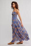 Free People Clothing Ciella Printed Maxi Dress Style F25D09006 in New England Combo. Soft Cotton smocked bodice billowy skirt floral spring summer maxi dress.