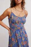 Free People Clothing Ciella Printed Maxi Dress Style F25D09006 in New England Combo. Soft Cotton smocked bodice billowy skirt floral spring summer maxi dress.