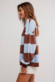 Free People Clothing Classic Striped Oversized Crewneck Style OB2381604 in Periwinkle Combo. Women's Cotton Blend, Wide stripe, oversized crewneck, spring top.