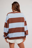 Free People Clothing Classic Striped Oversized Crewneck Style OB2381604 in Periwinkle Combo. Women's Cotton Blend, Wide stripe, oversized crewneck, spring top.