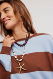 Free People Clothing Classic Striped Oversized Crewneck Style OB2381604 in Periwinkle Combo. Women's Cotton Blend, Wide stripe, oversized crewneck, spring top.