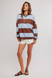 Free People Clothing Classic Striped Oversized Crewneck Style OB2381604 in Periwinkle Combo. Women's Cotton Blend, Wide stripe, oversized crewneck, spring top.