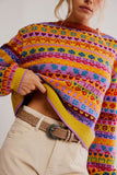 Free People Clothing Favorite Things Sweater Style OB2368192 in Bright Confetti Combo; Multicolor Crew Neck Wool Blend Winter Sweater, Après ski Sweater
