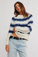 Free People Clothing Frankie Cable Stripe Pullover Style OB2285337 in Ivory Combo; 