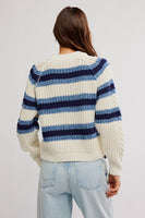 Free People Clothing Frankie Cable Stripe Pullover Style OB2285337 in Ivory Combo; 