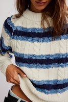 Free People Clothing Frankie Cable Stripe Pullover Style OB2285337 in Ivory Combo; 