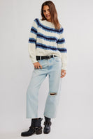 Free People Clothing Frankie Cable Stripe Pullover Style OB2285337 in Ivory Combo; 