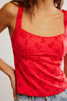 Free People Clothing Full Bloom Eyelet Cami Style FP128871CY in Poppy Red; 