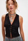 Free People Clothing Jaida Vest Top Style OB2153724 in black; black lace trim tie front vest top; Holiday Top